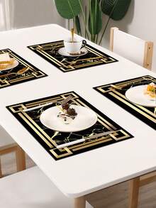 1 tấm lót bàn ăn hình chữ nhật màu đen và vàng, kích thước 45*30cm, chất liệu da cao cấp, chống thấm nước, thích hợp cho các buổi họp mặt năm mới, khách sạn sang trọng, tiệc cưới. - Nhiều màu - Xem 5