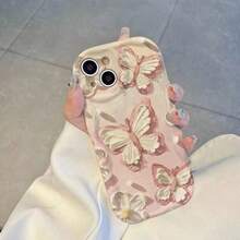 1 chiếc ốp lưng điện thoại vẽ tranh sơn dầu hình bướm, tương thích với iPhone 16 Pro Max, 15, 14, 13, 12/X, ốp lưng mềm cá nhân hóa. - Hồng - Xem 3