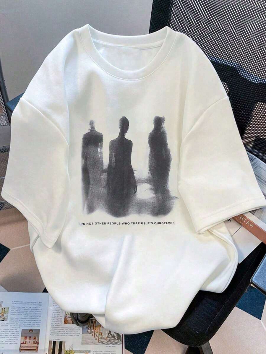 Camiseta de manga corta para hombre con diseño gráfico de retrato y eslogan, regalo para el novio, para salir - Blanco - Ver 1