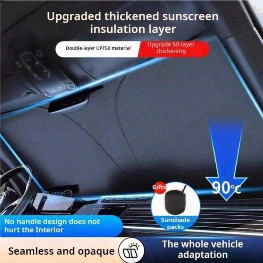 1pc Car Front Windshield Sunshade, High Density Seamless Blackout Design, Effective UV Protection, Fits Sedan & SUV, Parking Sun Shade Protects Interior - A - View 1