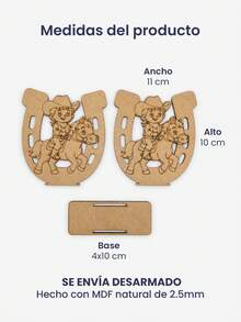 Servilletero herradura vaquero MDF para fiestas infantiles decoración mesa western niño primera comunión presentación porta servilletas madera - Café integral - Ver 2