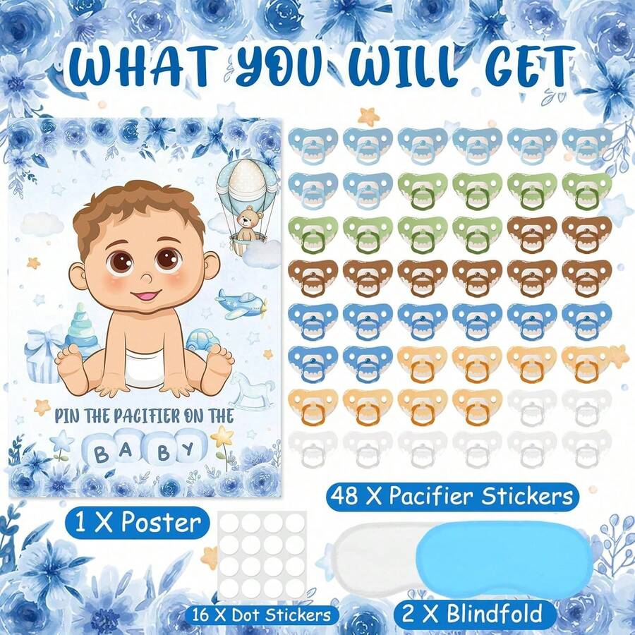 Baby Shower Game - Pacifier Sticker Game, Includes 24 Pacifier Stickers ...