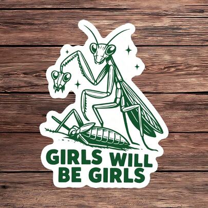 1PC Praying Mantis Vinyl Sticker, Waterproof Green Line Art Insect Decal With Botanical Nature Illustration Style For Insect Lover, Laptop, Water Bottle, Notebook, Journal, Phone Case, Luggage Decor