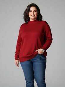 Vivi Women's Plus Size Wool Sweater For Cold Weather, Basic Knit, Long Sleeve - 亮橙色 - 查看 1
