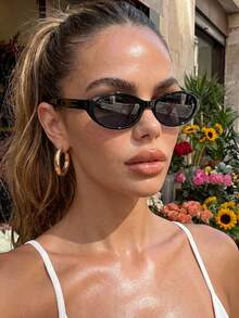 1 Pair Black Oval Sunglasses, Suitable For All Seasons, Ideal For Street Photography, Outfits, Vacation, Travel, A Fashionable Accessory - Black - View 1