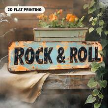 【2D平面】复古摇滚音乐标牌 - 2D平面印刷，自然蓝和橙色，适用于餐厅、酒吧、音乐厅、车库装饰 | 复古摇滚主题 | 耐用金属标牌，金属墙面艺术装饰，房间装饰 - A - 查看 7