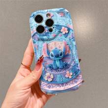 Disney Lilo & Stitch Phone Case, Official Stitch Character Design, Stitch Sitting In A Tropical Themed Frame With Plush Floral And  Pattern Details Protective Cover. Compatible With IPhone 17, 16, 15, 14, 13, 12, 11 Pro Series, Featuring The Adorable Blue Alien Surrounded By Pastel Flowers And Tropical Accents, Perfect For Stitch Fans And Disney Lovers Who Love A Whimsical, Summery Look, Ideal For Birthdays, Holidays, Anniversaries, Graduation Gifts, Or Any Special Occasion To Surprise Family, Friends, Classmates, And Loved Ones. - 白色 - 查看 3