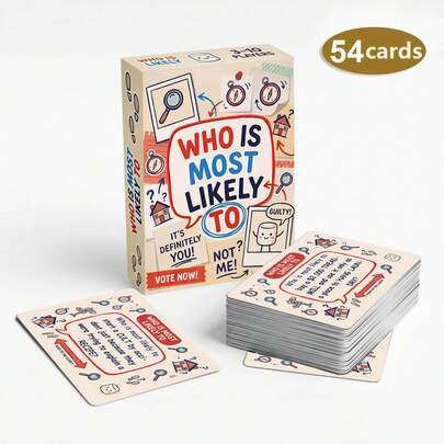 Who's Most Likely" Party Social Deduction Card Game - 54 Carefully Selected Question Cards With Rounded Corners, Friend Gathering Ice Breaker And Teasing Tool, Humorous Prank Cards, Multiplayer Interactive Board Game, Suitable For Camping, Travel And All Kinds Of Social Gatherings, Ignite Joyful Moments Anywhere, Perfect Holiday Gift