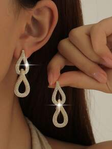 jealous young 1 đôi bông tai cưới dài hình biểu tượng vô cực Fantasy Fashion dành cho nữ, đính đá Cubic Zirconia AAA, trang sức kiểu dáng thả mảnh. - Vàng - Xem 2