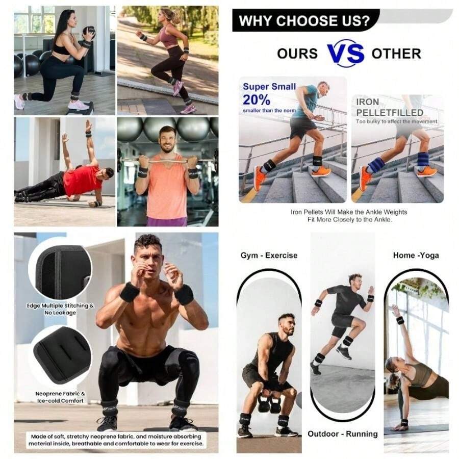Strength Training Wrist & Ankle Weights - Black + 2 Kg Each Weight (4-kg Pair) - View 1