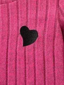 3pcs/Set Girls Heart Embroidery Decor Round Neck Long Sleeve T-Shirt Casual Tops, Spring & Autumn - Hot Pink - View 7