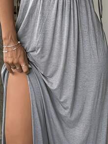 Sling Dress Women's Sexy Slim Fit Elegant Pleated Dress - 深灰色 - 查看 3