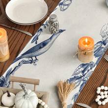 1pc Blue & White Porcelain Floral & Bird Pattern Elegant Retro Style Large Rectangular Table Runner, Home Decor Accessory Suitable For Family Gatherings, Indoor/Outdoor Spaces, Entryway, Coffee Table, Living Room Ambiance, Kitchen Dining, Holiday & Nature-Inspired Gifts - Multicolor - View 9