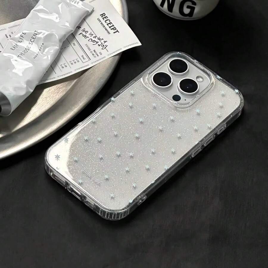 Clear Glitter Star Phone Case, Sparkly Shockproof Transparent Cover With Anti-Yellow Bumper, Anti-Scratch Protective Case With Full Camera Protection, Shimmer Aesthetic Design, Compatible With IPhone 17 16 15 14 13 Pro Max - Clear - View 1