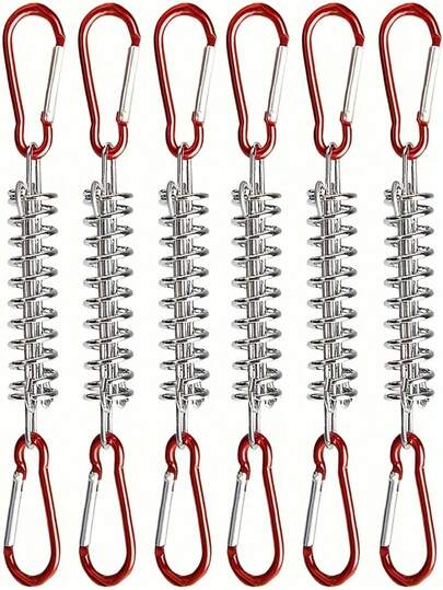 Khóa dây căng chịu lực cao với lò xo điều chỉnh, bộ căng bạt bằng thép không gỉ có thể điều chỉnh với móc khóa carabiner màu đỏ dùng cho cắm trại, leo núi, buộc cố định mái che.