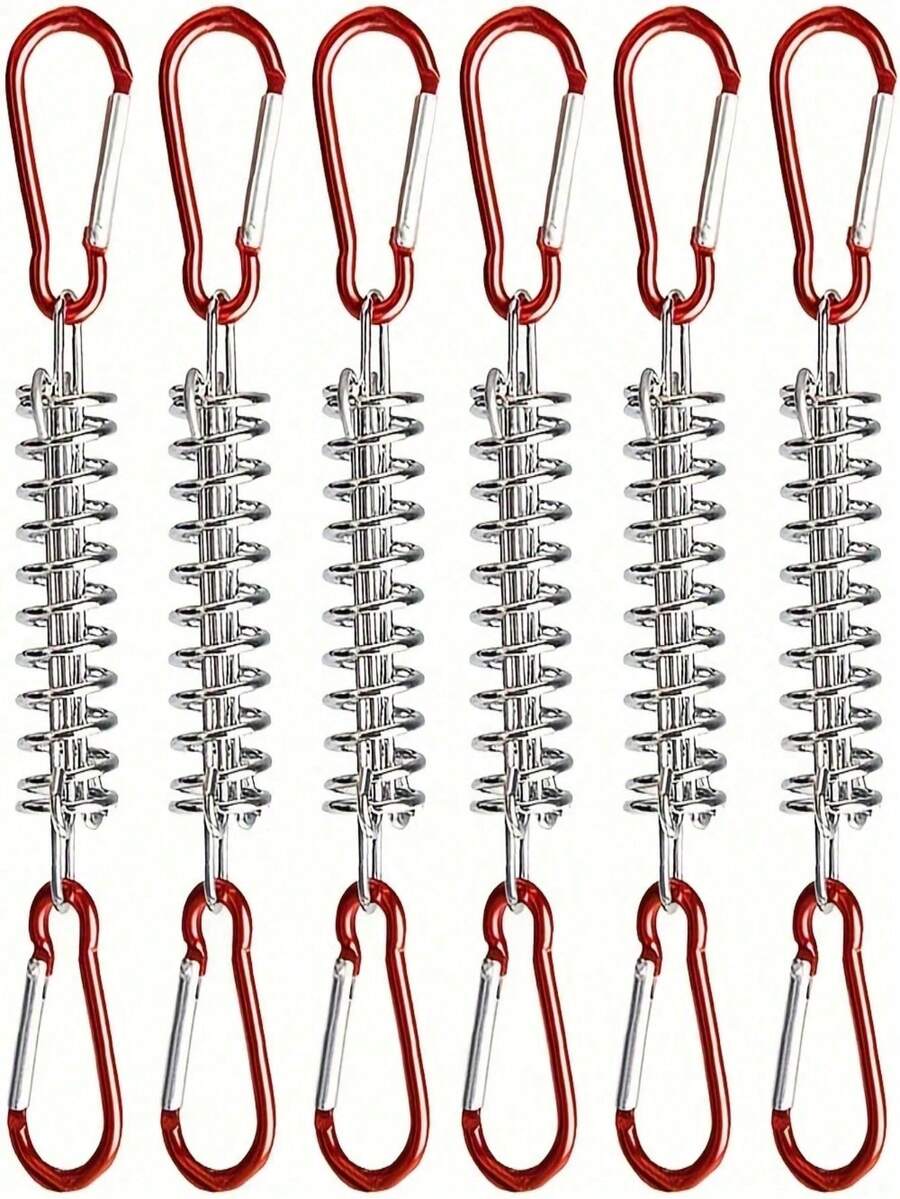 Khóa dây căng chịu lực cao với lò xo điều chỉnh, bộ căng bạt bằng thép không gỉ có thể điều chỉnh với móc khóa carabiner màu đỏ dùng cho cắm trại, leo núi, buộc cố định mái che. - Phiên bản nâng cấp dày đặc - Xem 1