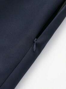 Falda pantalón negra de unicolor minimalista para uso casual, oficina y viajes, con hebilla y cinturón, para verano - Azul marino - Ver 5