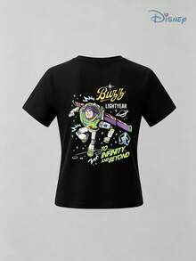 Boys' Disney Toy Story Buzz Lightyear "To Infinity And Beyond" Graphic T-Shirt, Kids Retro Space Adventure Tee, Soft Breathable Casual Top For Boys, Ideal For Everyday Wear, Playground, School, Theme Parks, Vacation & Outdoor Activities - màu đen - Xem 2