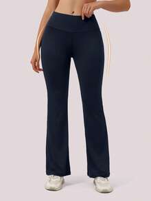 1 chiếc quần legging yoga ống loe nhẹ mùa xuân/hè, giúp thon gọn và kéo dài chân, quần thể thao ống rộng cạp cao. - Màu xanh hải quân - Xem 4
