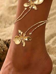 XYHEALER 1pc Adjustable Floral Anklet For Women, Geometric Open Cuff Foot Chain, Elegant Gold Tone Ankle Bracelet For Daily Wear, Party, Holiday Gift - Multicolor - View 10