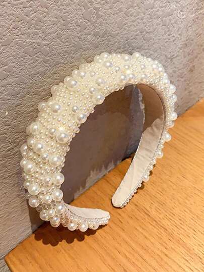 1 pieza Diadema con cuentas y calavera de moda para mujer, con perlas falsas, adecuada para novias de boda y también para salidas casuales