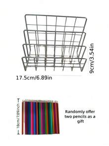 1 Set Rak Buku Logam Modern dengan Keranjang Penyimpanan 3 Tingkat, Organizer Meja Besi Minimalis, Aksesori Meja Kantor, Dekorasi dan Aksesori Kantor - Rectangle - View 8