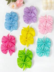 14个随机糖果色蝴蝶结发夹，可爱布艺质感发饰，甜美少女风，适合日常、外出、派对等场合。 - 彩色 - 查看 4