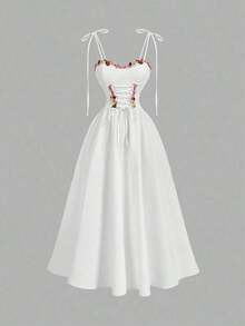 Vestido de largo medio con estampado floral y nudo delantero, para primavera/verano - Blanco - Ver 8
