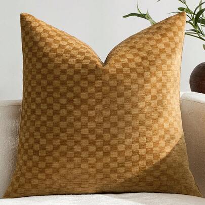 Textured Checkered Throw Pillow Cover, Neutral Beige Square Decorative Cushion Case, Soft Woven Pillowcase For Sofa, Couch, Bed, Living Room And Bedroom Decor, 18x18 Inch(1Pc,2Pcs Available)