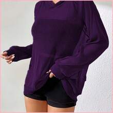 Lightweight And Sheer Elegance Hooded Top - Blue - View 4