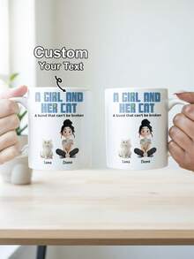 Uma Garota e Seus Gatos - Caneca Personalizada, Presente para Filha, Caneca com Retrato Personalizado de Animal de Estimação, Presente para o Dia das Mães, Caneca Personalizada com Foto de Cachorro ou Gato, Presente Único para Amantes de Animais de Estimação e Mães de Cachorros/Gatos, Caneca de Café Personalizada com Cachorro Gato, Caneca de Mãe de Cachorro, Presente para Amante de Animais de Estimação, Caneca de Fotos Personalizadas de 11oz, Nomes, Texto, Adequada para Beber em Todas as Estações, Presentes para Namorado, Namorada, Melhor Amigo. - Caneca para animais de estimação com nome em C - Visão 1
