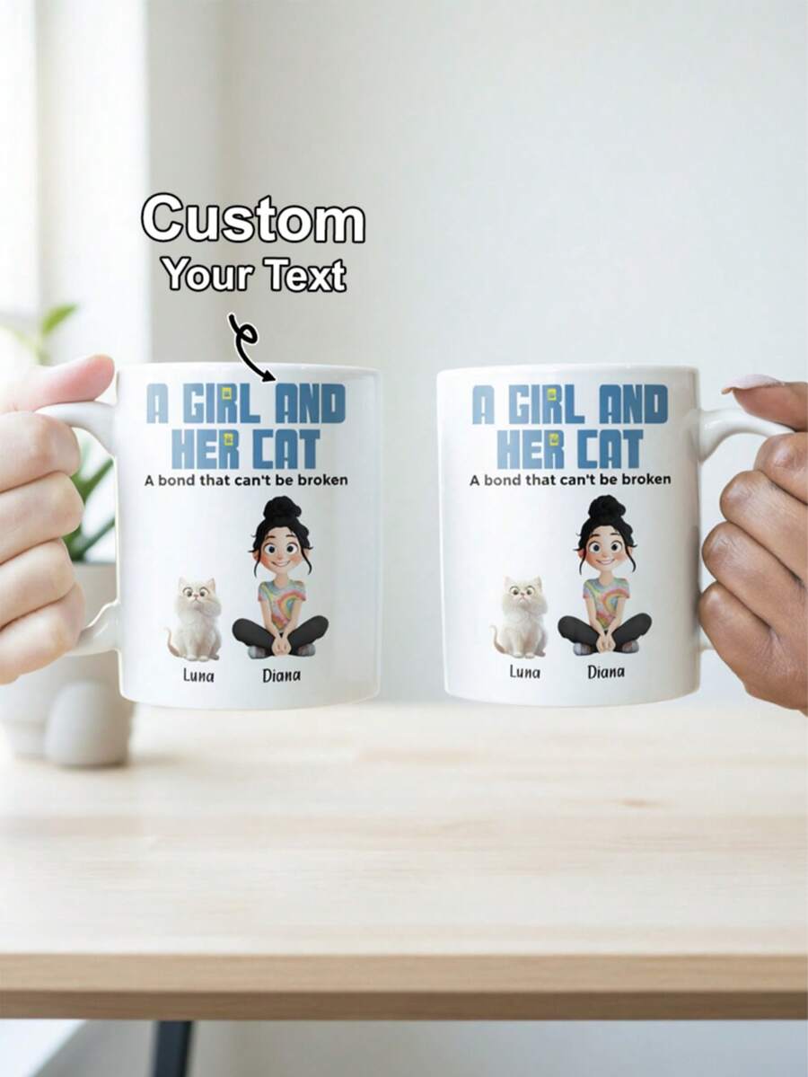 Uma Garota e Seus Gatos - Caneca Personalizada, Presente para Filha, Caneca com Retrato Personalizado de Animal de Estimação, Presente para o Dia das Mães, Caneca Personalizada com Foto de Cachorro ou Gato, Presente Único para Amantes de Animais de Estimação e Mães de Cachorros/Gatos, Caneca de Café Personalizada com Cachorro Gato, Caneca de Mãe de Cachorro, Presente para Amante de Animais de Estimação, Caneca de Fotos Personalizadas de 11oz, Nomes, Texto, Adequada para Beber em Todas as Estações, Presentes para Namorado, Namorada, Melhor Amigo. - Caneca para animais de estimação com nome em C - Visão 1