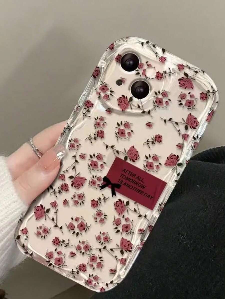 1个花卉图案手机壳，兼容苹果17 Pro Max、14/13、11/12英寸机型，简约设计 - 酒紅色 - 查看 1