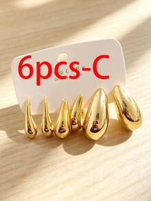 6 Stücke/18 Stücke minimalistisches geometrisches strukturiertes goldenes Ohrstecker & Creolen Set, vielseitiges luxuriöses Atmosphäre Ohrring Set - Gold - Übersicht 13