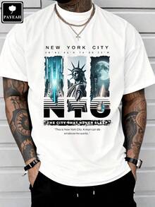 Short-Sleeve Heavyweight Cotton T-Shirt With New York Sky Freedom Graphic PAYEAH 100% Cotton - 白色的 - 查看 6