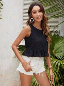 Holidaya Low-Ruffled Solid Color Top - Black 1pc - View 4