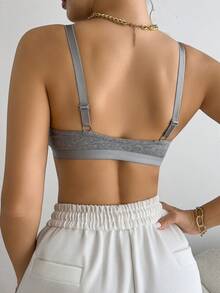 3 piezas Sujetadores de mujer de algodón puro de unicolor, con cuello en V, cómodos, coloridos, casuales, inalámbricos, con copa suave y tirantes ajustables - Multicolor 2 - Ver 8