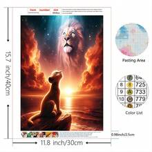 1套5D DIY钻石画套装，狮子与父亲日落场景钻石画，圣诞装饰品 - 圓鑽 - 查看 5