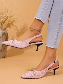 Zapatos de tacón bajo con punta y tira trasera para mujer, versátiles para ir al trabajo, la playa o fiestas - Rosa - Ver 2