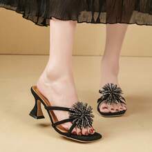 Square Toe Butterfly Design 2025 Spring/Summer New Arrival Strap High Heel Sandals, Elegant Goddess Style Chunky Heel Slides - Black - View 7