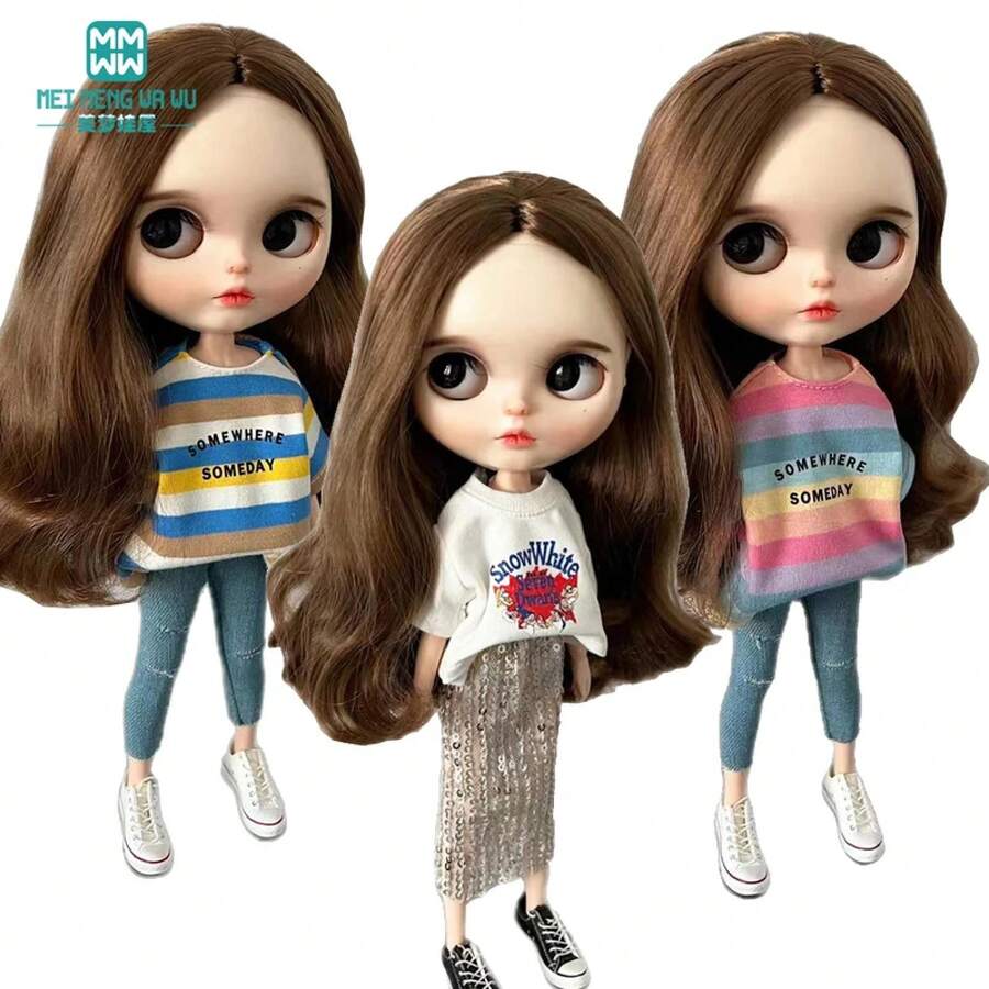 Ropa de muñeca Blyth azon OB22 OB24, camiseta a rayas, jeans, falda de lentejuelas, juguetes de regalo - XB--124-B - Ver 1