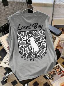 1pc Minimalist Print Sleeveless Crew Neck Tank Top For Teenage Boys, New Summer Vest - Grey - View 2