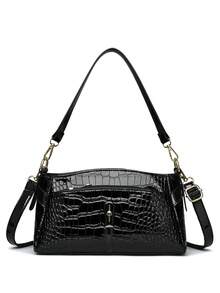 Retro Minimalist Printed Crossbody Bag With Adjustable PU Strap, Flap Closure , New Year - Gris - Ver 4