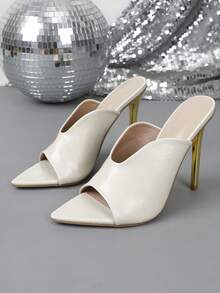 Giày sandal cao gót mũi nhọn thời trang, kiểu dáng slip-on, thích hợp cho mùa xuân/hè. - Màu be - Xem 14