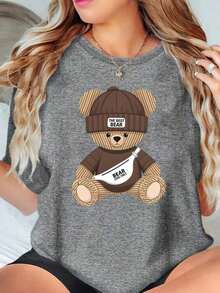 1 camiseta con estampado de oso - Suave, transpirable, cómoda, mezcla de algodón, manga corta, ropa deportiva casual de verano, fácil cuidado, secado rápido, adecuada para actividades al aire libre y uso casual, estilo casual, 100% algodón, 180g, todos los diseños están impresos. Unisexo. - Figura predeterminada 3 - Ver 10