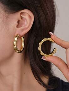 6/18 pièces Ensemble de boucles d'oreilles pour femmes avec design géométrique symétrique floral plaqué or, cadeau de bijoux d'été pour maman et amies - Or jaune - Voir 4