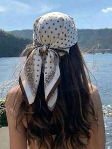 1pc Bohemian Women's Headscarf, New Silk Satin Printed Scarf, Headscarf, Neckerchief, Hairband, Fashion Headwear, Shawl, Can Be Used For Daily Casual, Vacation And Parties, Perfect Accessory For Your Spring And Summer Outfits,Travel Essential,Beach Towel - White - View 3