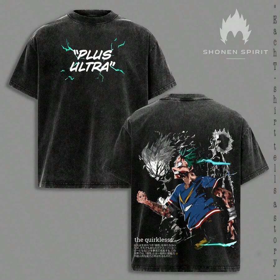 [COLLECTION] T-Shirt, Anime Graphic T-Shirt, Deku, Bakugo And Todoroki T-Shirt, Japanese Manga Streetwear, Plus Size Vintage T-Shirt, Hero Academia Clothing, Shonen Battle Outfit - 黑色 - 查看 1