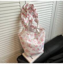 Borsa in nylon dal design unico e con volant floreali, un nuovo stile grazioso per ragazze, versatile per gli spostamenti quotidiani, da portare a tracolla o sotto il braccio. - Fiocco bianco - Visualizzare 9