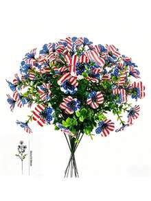 7月4日美国独立日主题人造红白蓝花卉，爱国花卉装饰，适用于家居、厨房、婚礼、派对、庭院、走廊、花园装饰 - 彩色 - 查看 1